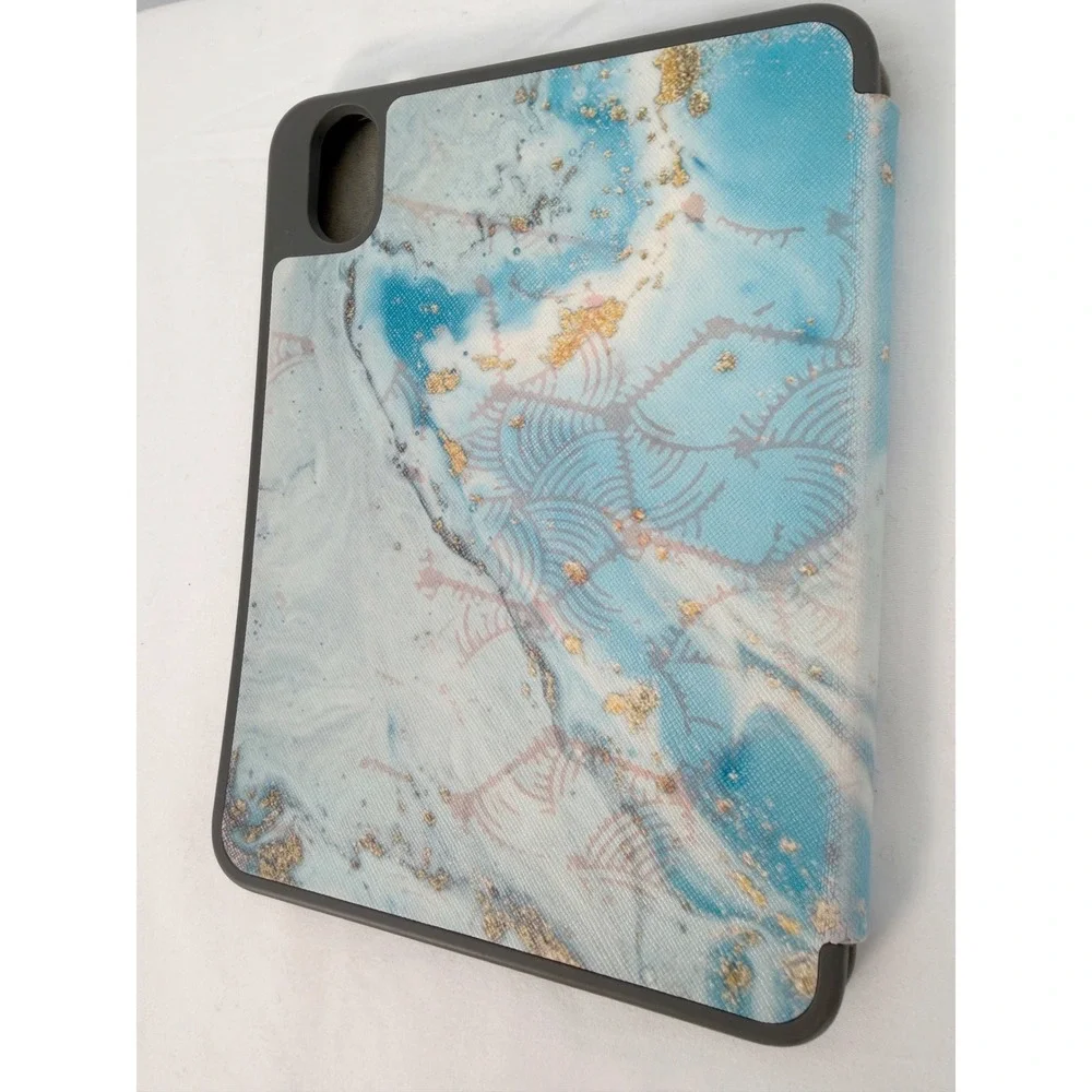 Blue Marble Gold Folio iPad mini 4 /5 Tri-Fold Stand Cover pencil holder 105-11